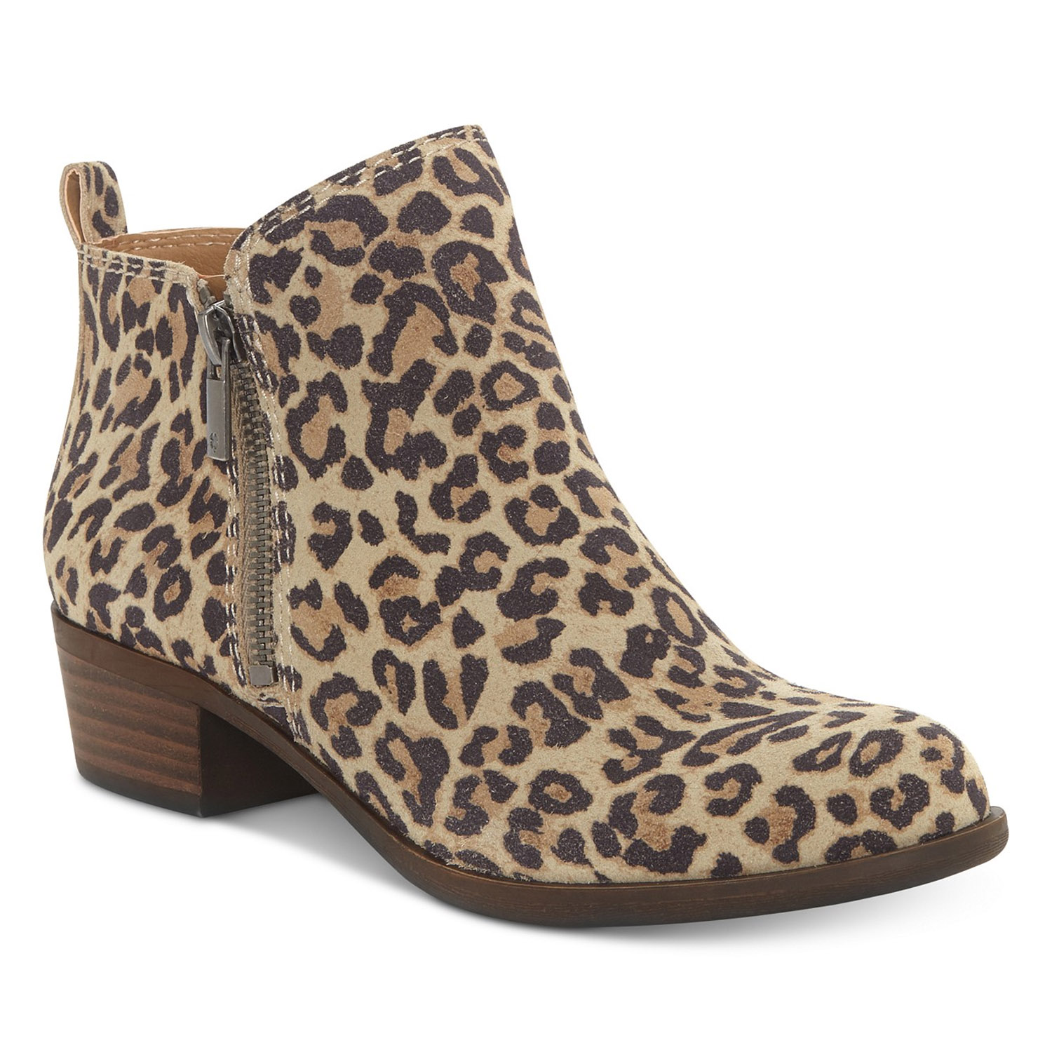 Lucky Brand Leather Basel Ankle Bootie Natural Leopard Cow