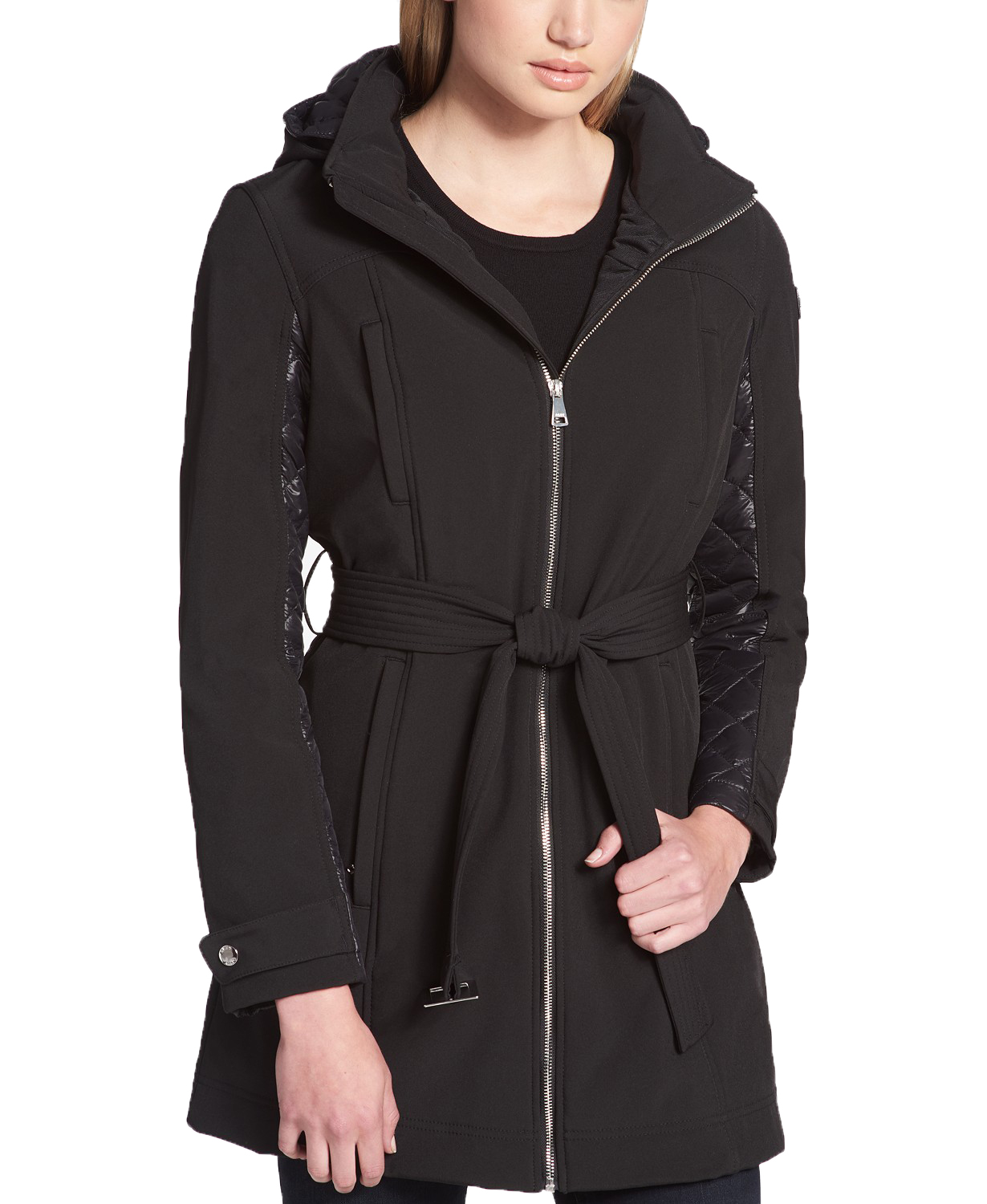 Womens DKNY Belted Maxi Rain Coat Medium Black