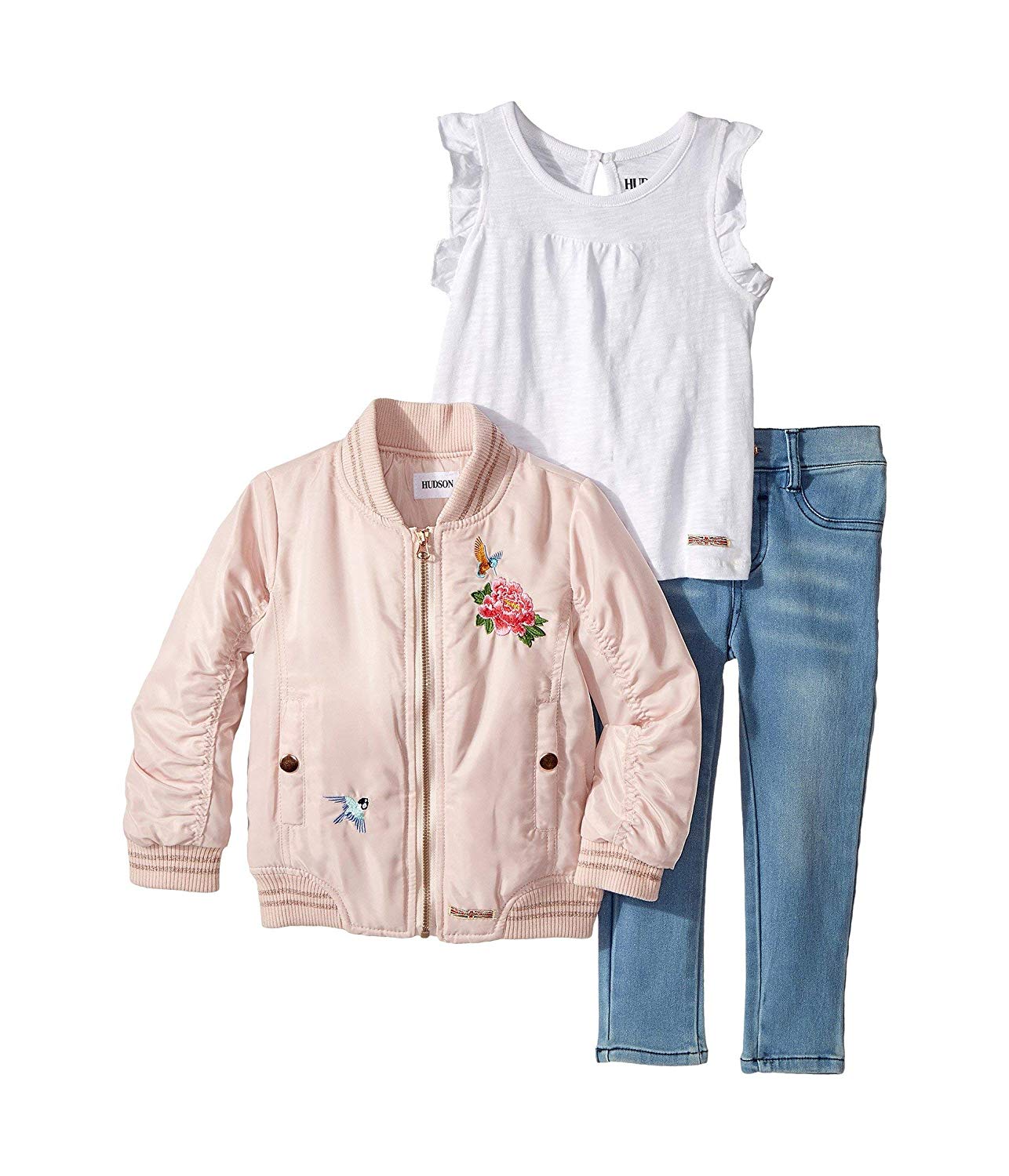 Hudson Kids Girls 3 Piece Set With Puffer Jacket Top And Jeans, Rose Bluebird - Picture 16 of 16