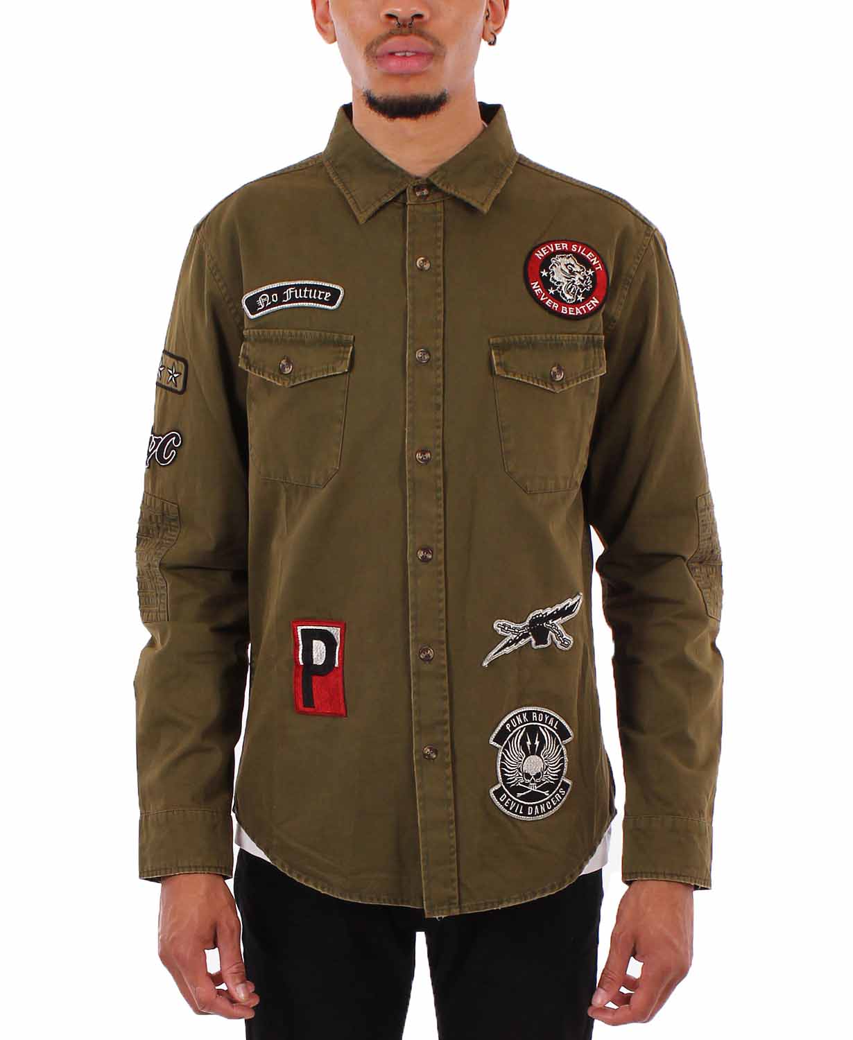 Punk Royal Mens Graphic Print Patch Button Down Shirt