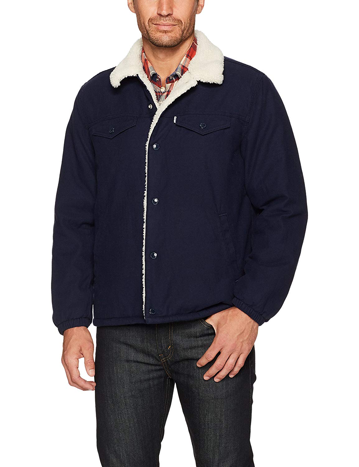 Levis Mens Sherpa Lined Coach Trucker Jacket New With Defects (Dark ...