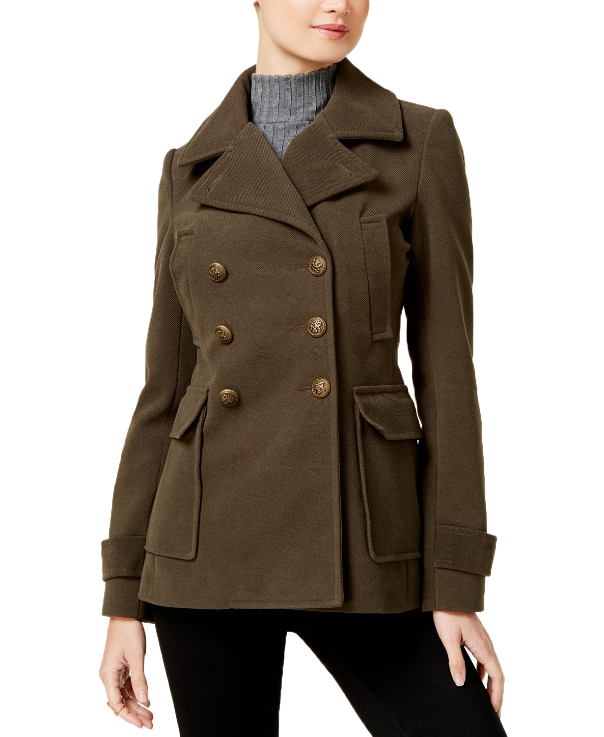 Coffee Shop Juniors Woven Peacoat Jacket - Picture 9 of 9