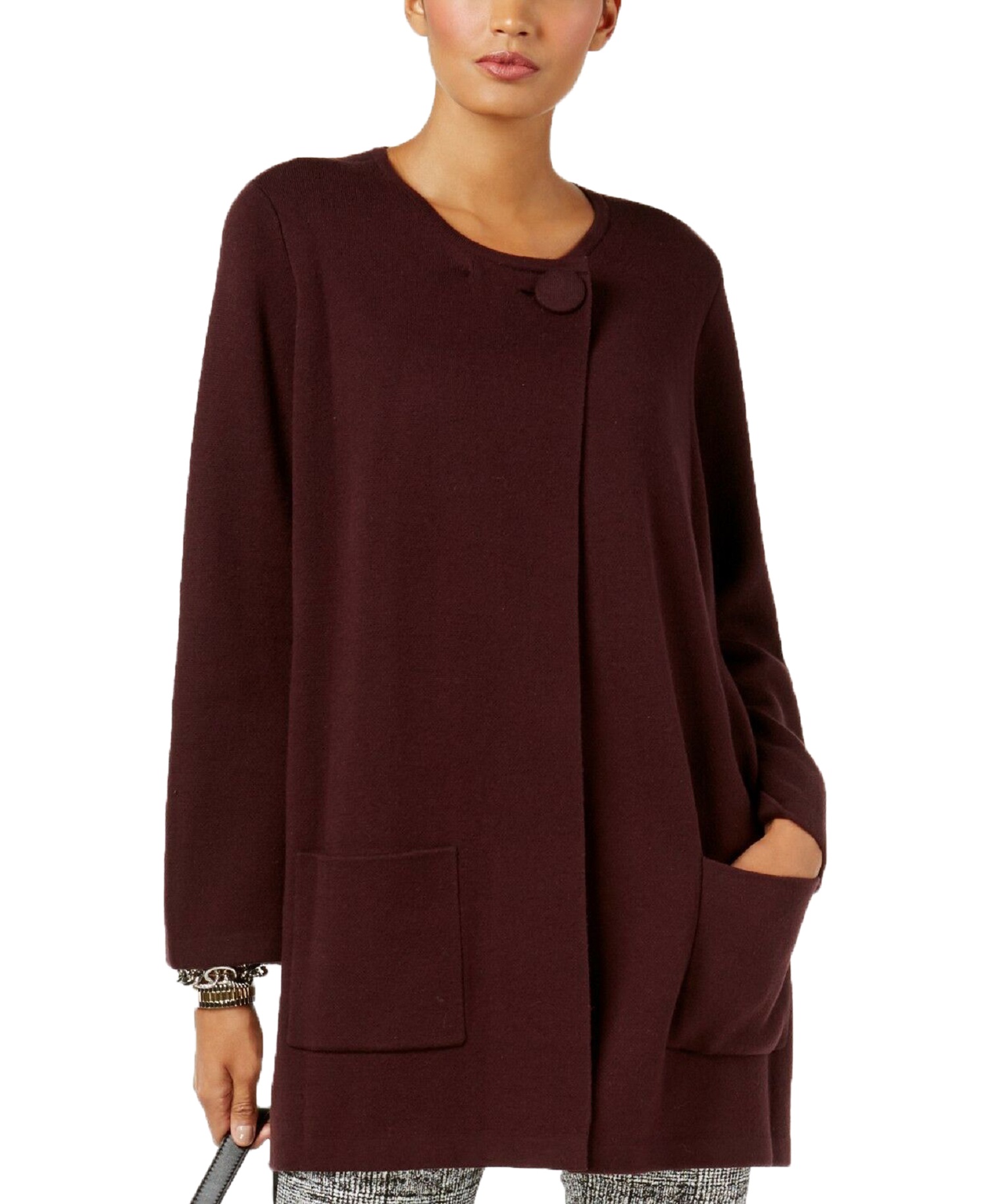 Alfani Womens Sweater Coat (Wine,XLarge) eBay