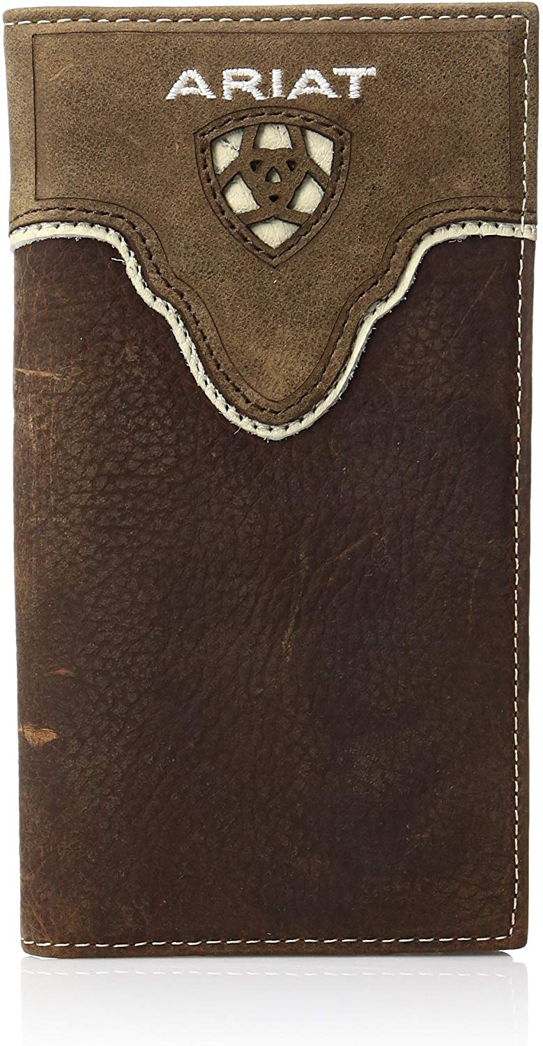 Ariat Mens Distressed Leather Rodeo Western Wallet Checkbook Cover