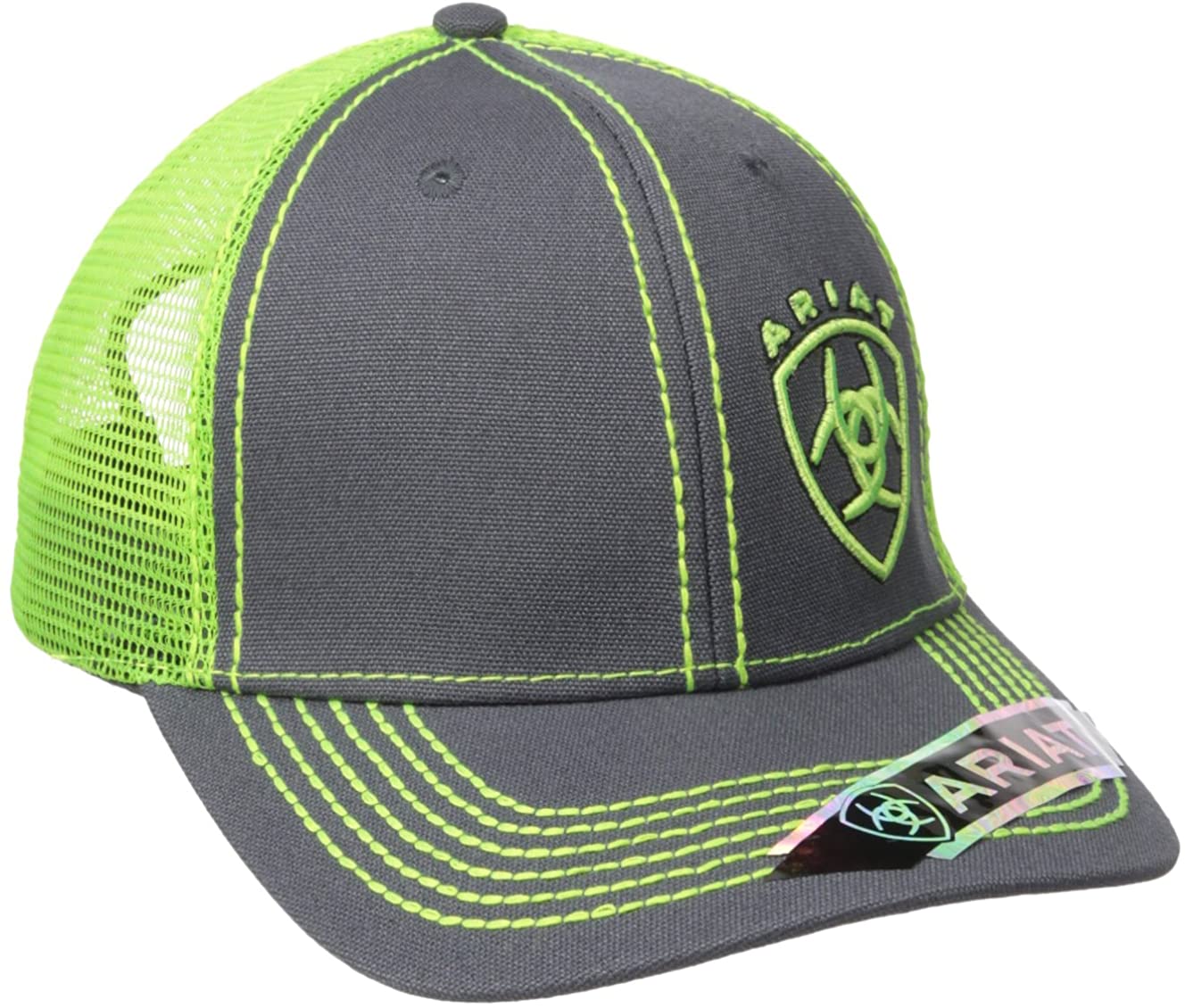 Ariat Mens Adjustable Snapback Mesh Cap Hat (Grey/Lime Green, One Size