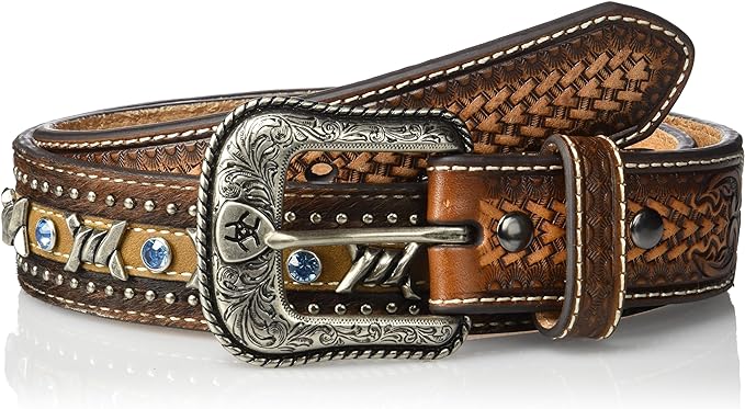 Ariat Brown Belt With Silver Tone Hardware And Embellishments Ariat Western Womens Filigree Tooled Dark Brown Leather Belt  main image 2