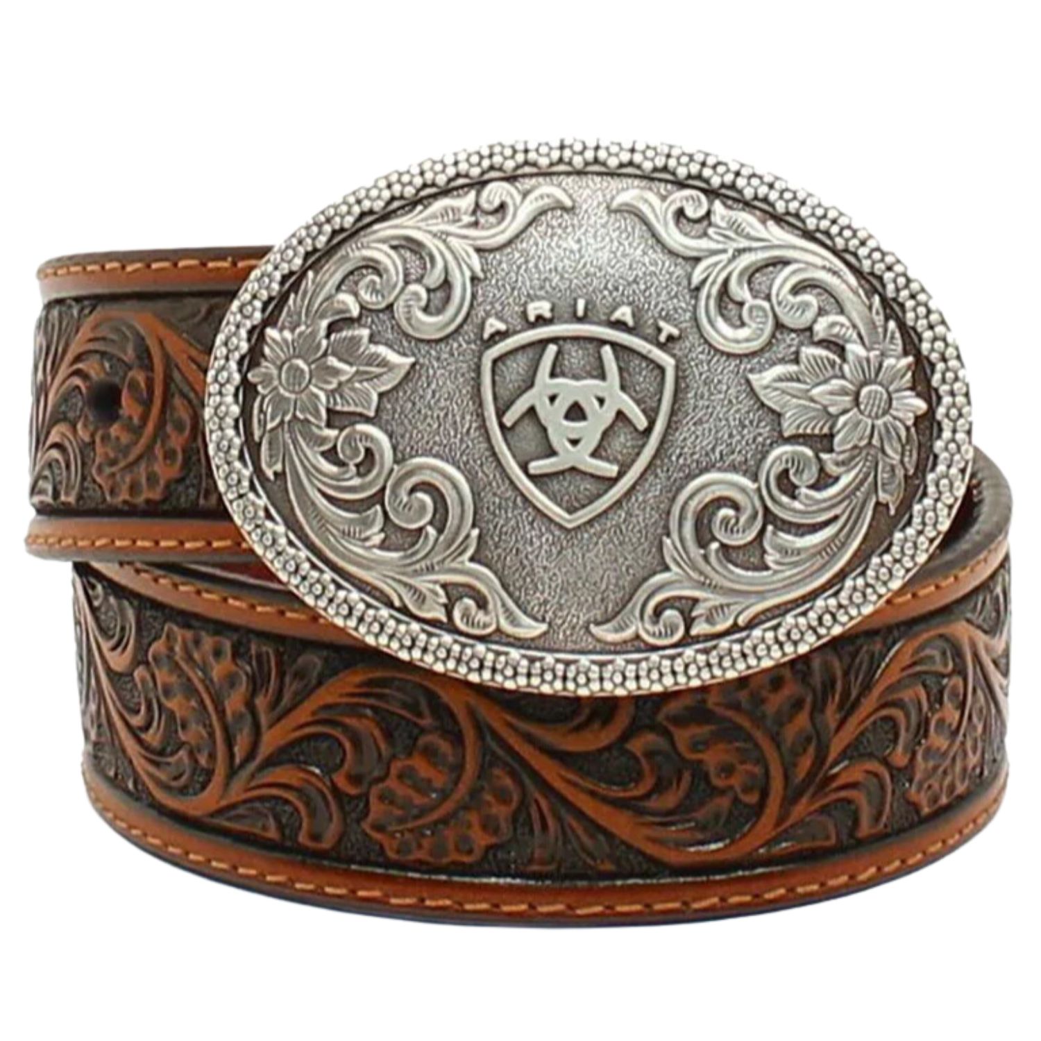 Ariat Boys Oval Buckle Shield Logo Embossed Leather Belt - Picture 8 of 8