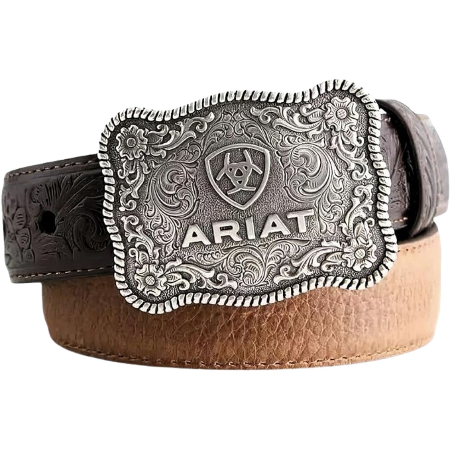 Ariat Boys Rectangle Rope Edge Shield Buckle Embossed Leather Belt - Picture 5 of 7