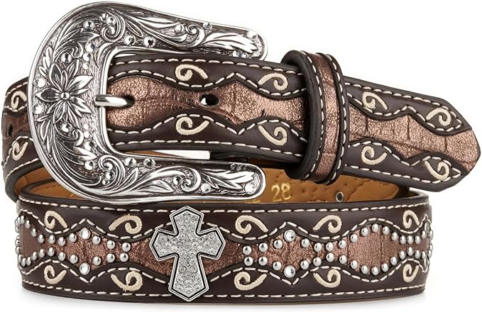 Ariat Girls Rhinestone Cross Conchos Faux Crocodile Leather Belt - Picture 5 of 8