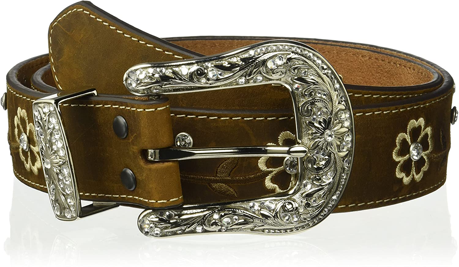 Ariat Womens Floral Stitch Berry Concho Distressed Leather 