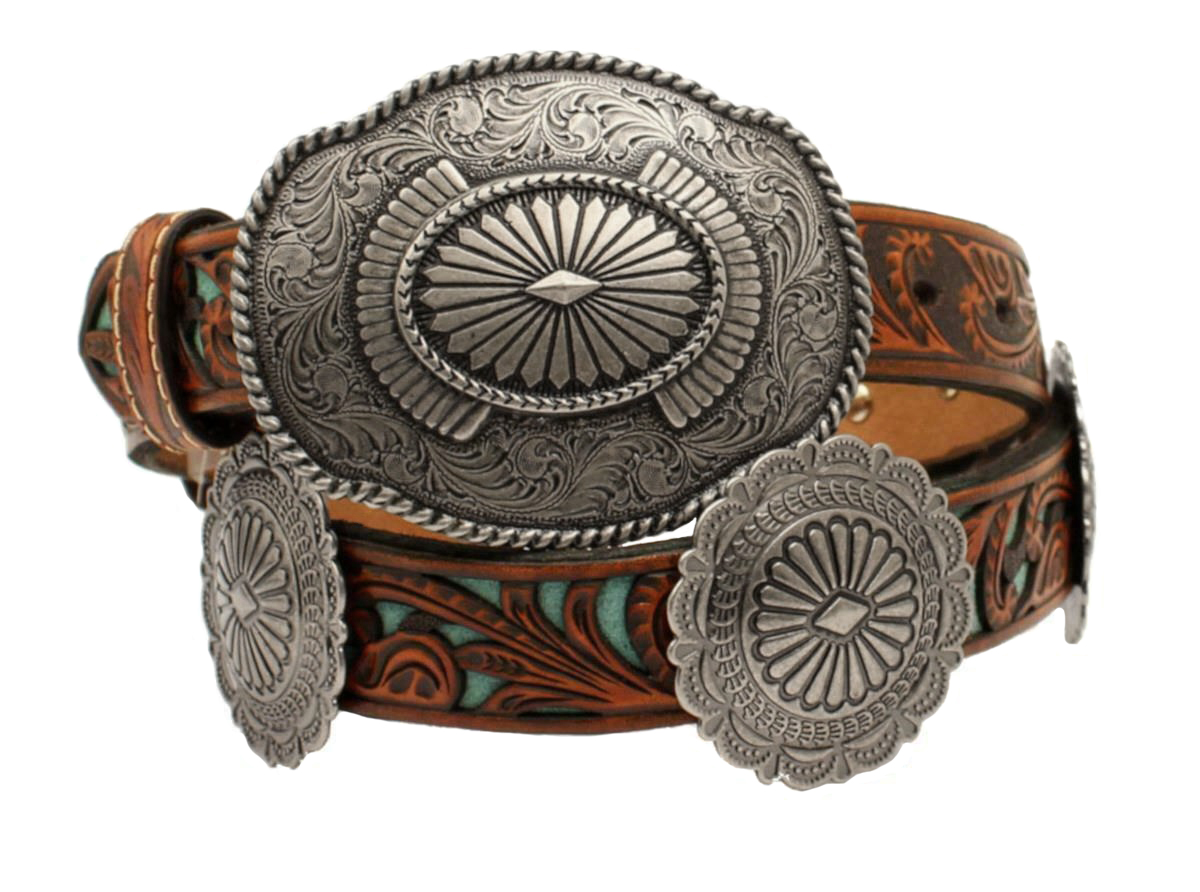 Ariat Womens Turquoise Inlay Floral Embossed Oval Concho  display picture 2