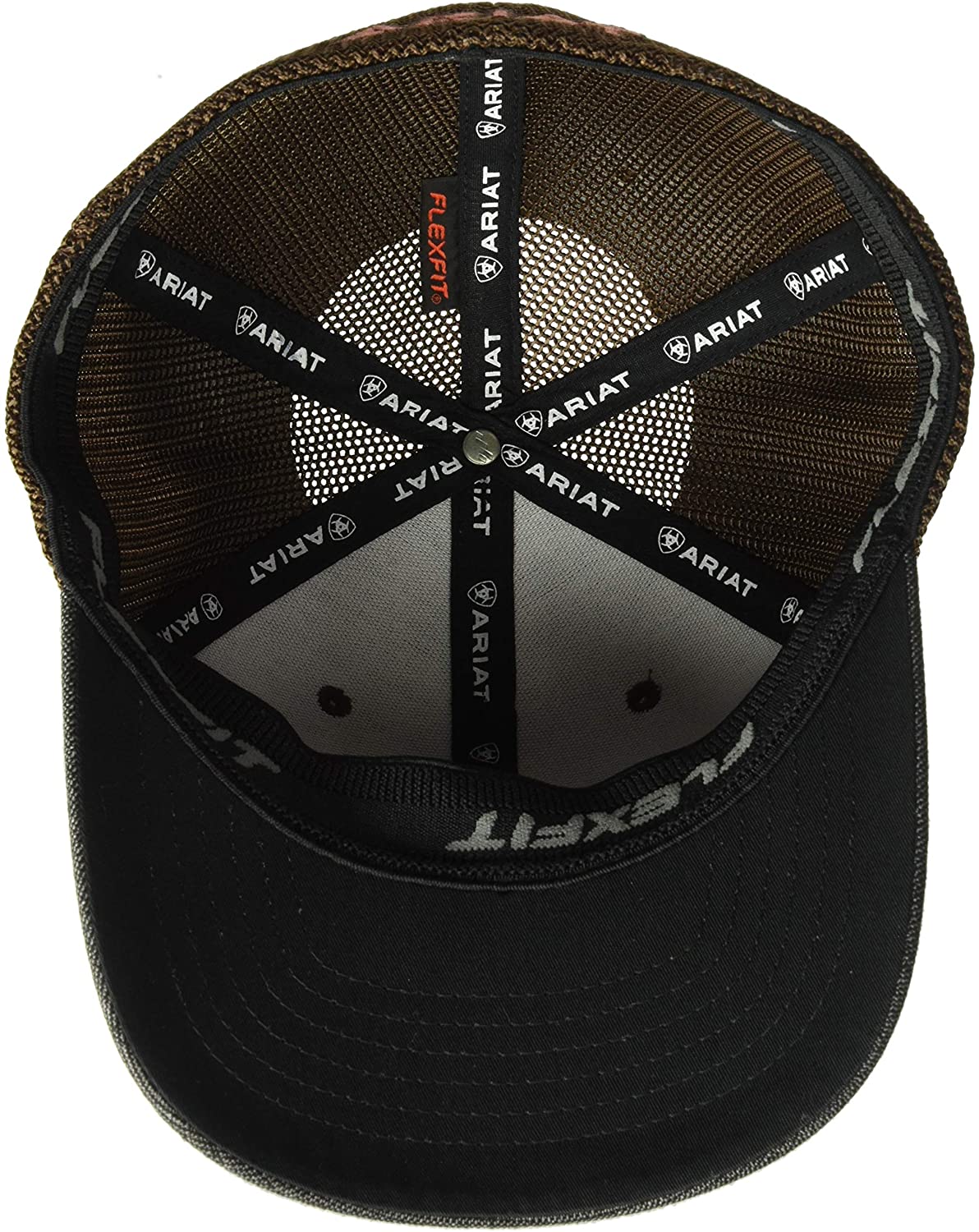 Ariat Mens Brown Grey Sheild Patch Snapback Herringbone Pattern Cap