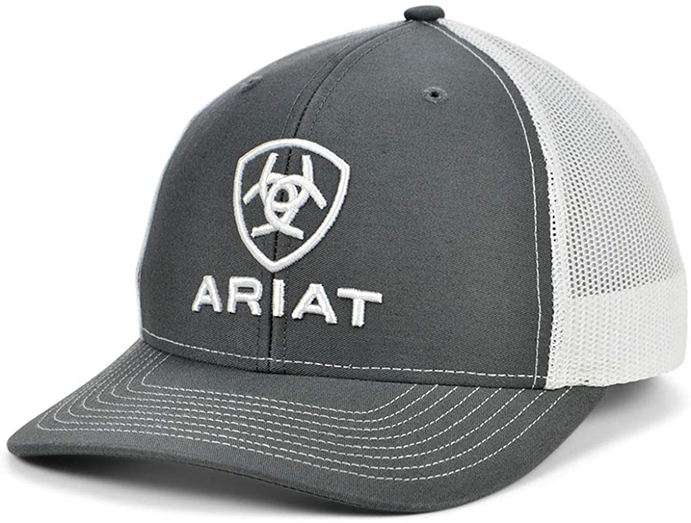 Ariat Mens Richardson 112 Adjustable Snapback Trucker Hat (Grey/White