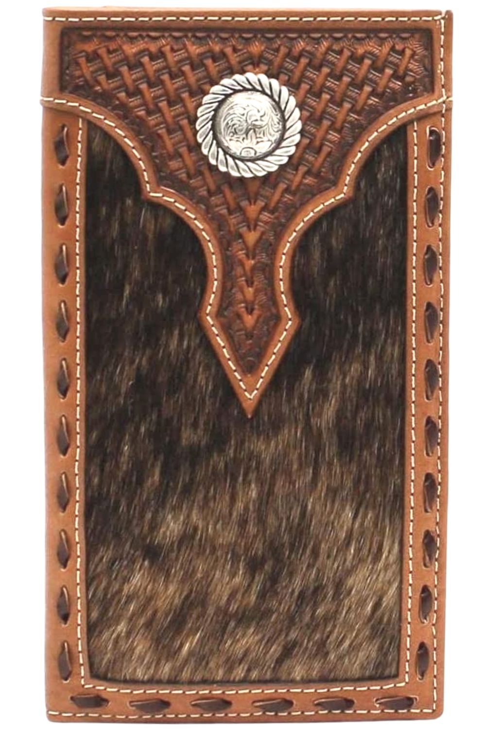 ARIAT Calf Hair Basketweave Rodeo Wallet - Genuine Leather Men's Wallet With ID Window, Natural Color