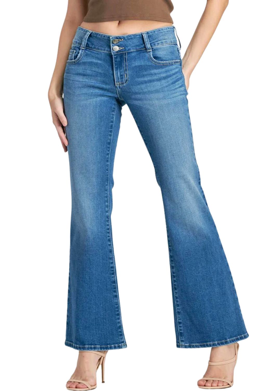Cello Womens Mid Rise Flare Leg Denim Jeans - Picture 5 of 16