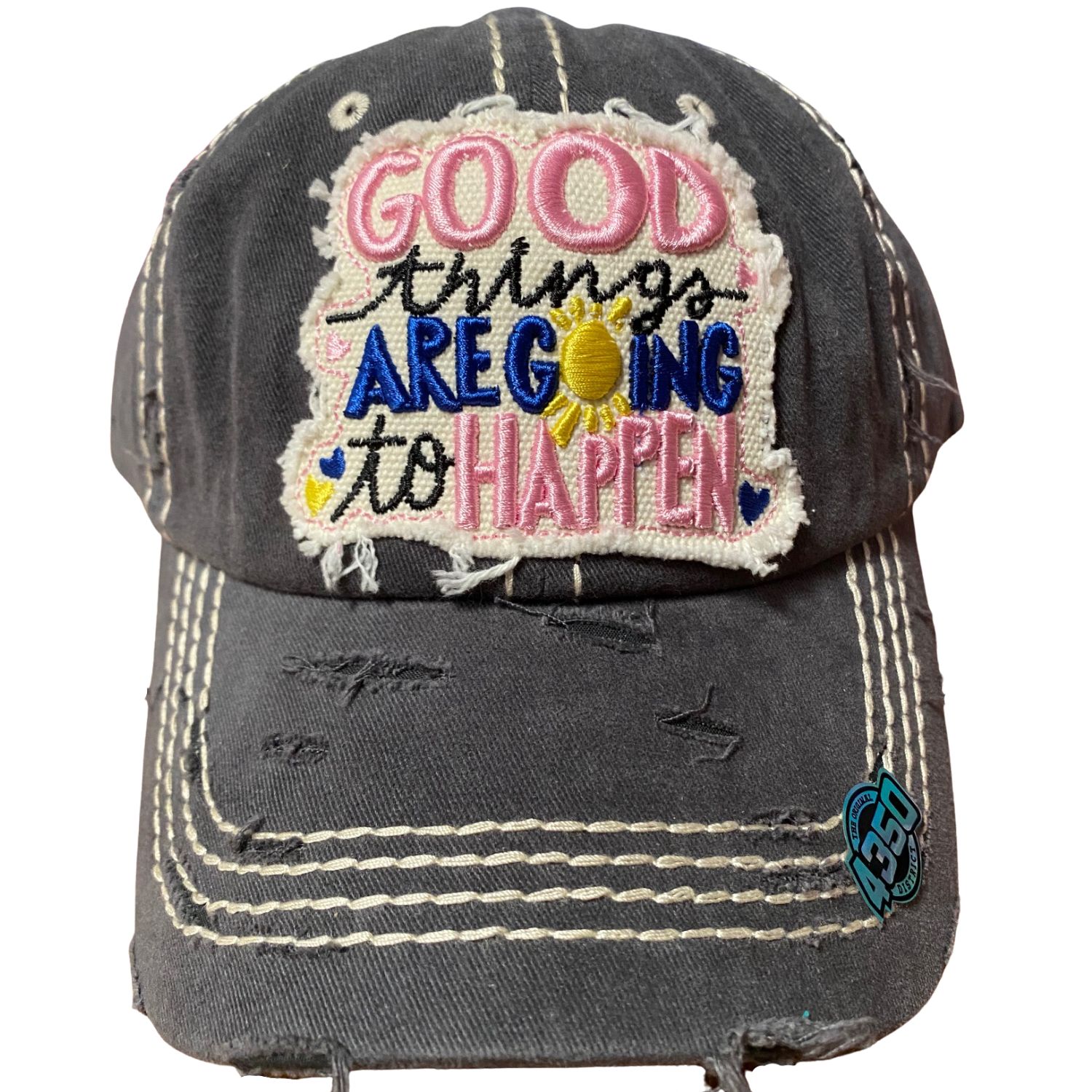 Women\'s Embroidery Adjustable Washed Distressed Casual Trucker Hat Taco Skull vintage-cap-navy-front-  main image 2