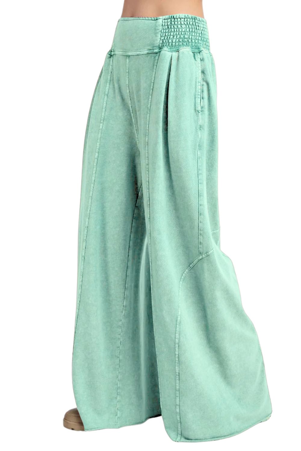 Easel Womens Mineral Washed Terry Knit Wide Sweatpants Pants - Picture 4 of 5