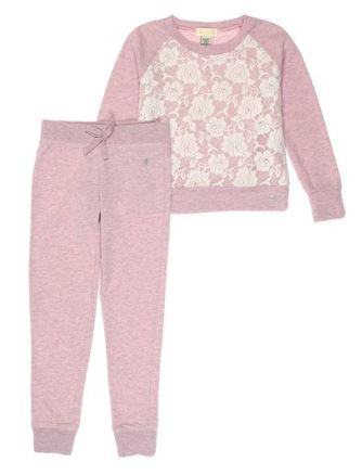 Guess Big Girls Floral Lace Sweatshirt Lounge Pants, 2 Piece Set