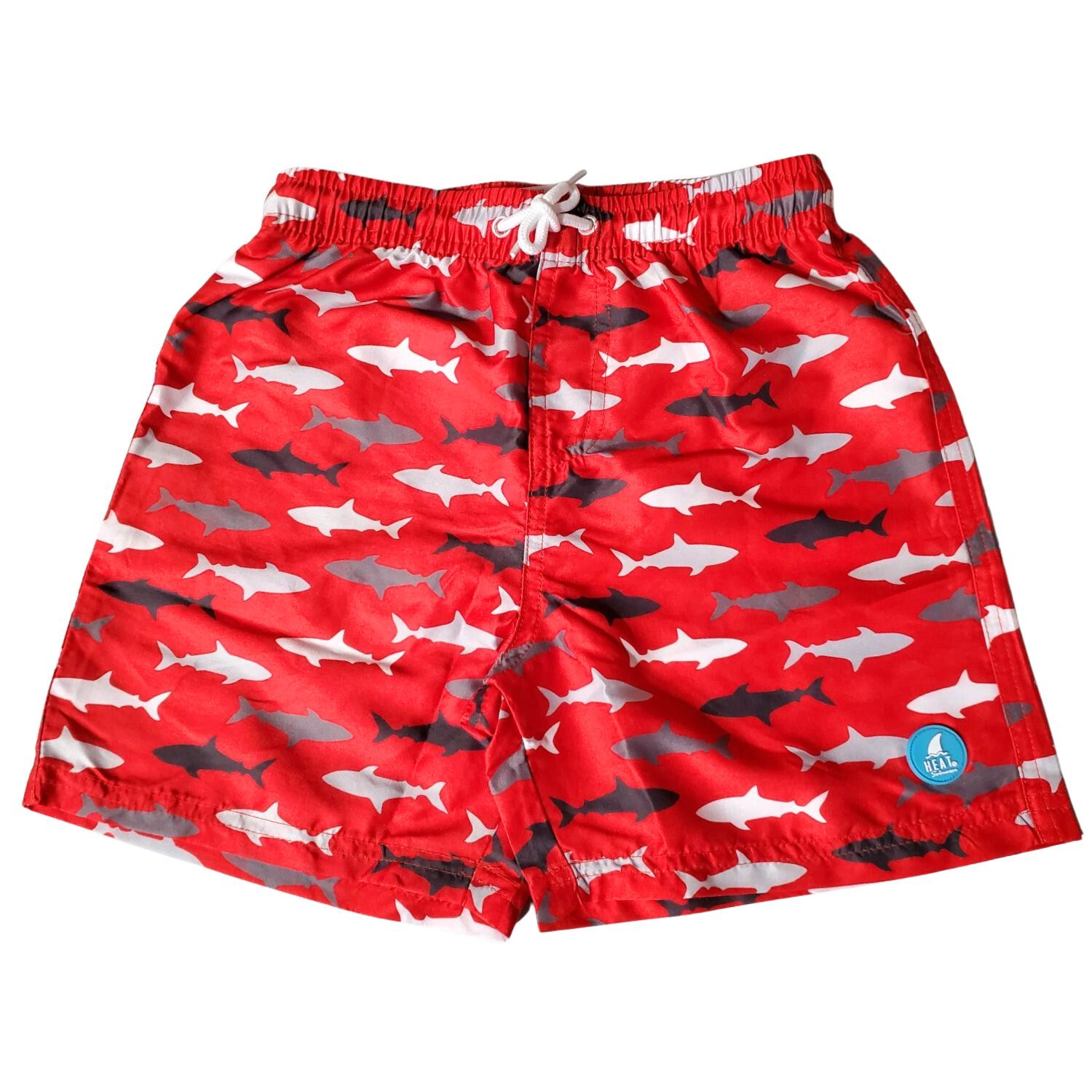 Heat Swimwear Boys Printed Tie Front Swim Trunk Board Shorts, Gray Sharks - Picture 4 of 6