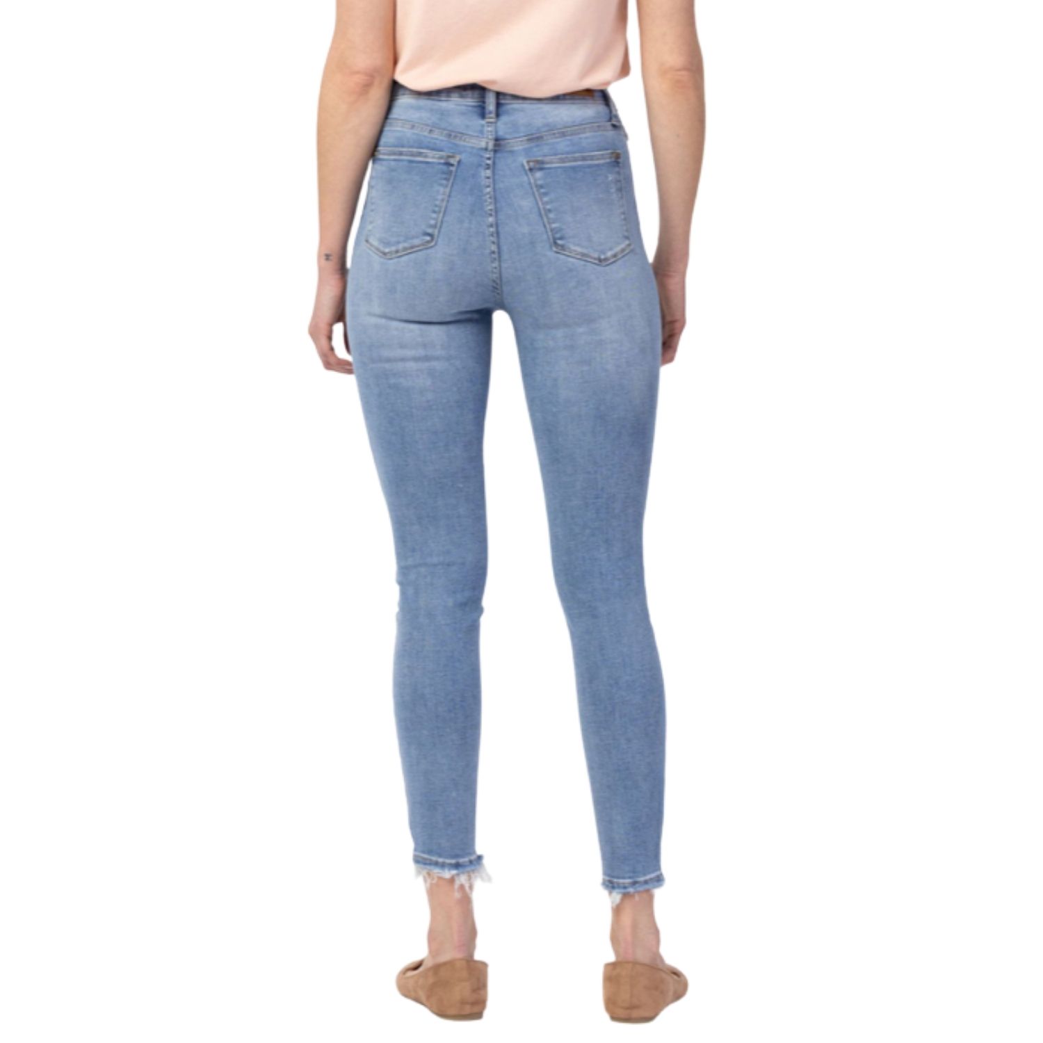 Judy Blue Womens High Rise Skinny Button Fly Frayed Hem Light Wash