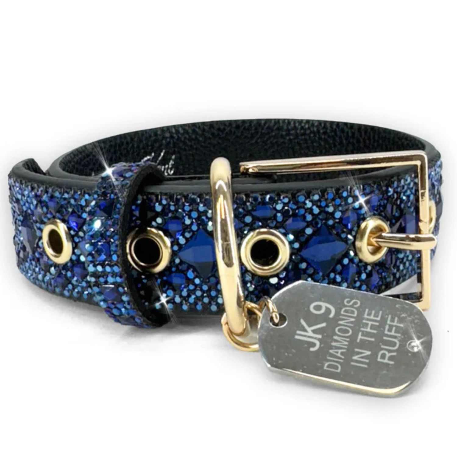 Crystal-Embellished Black Dog Coller Size Med Medium Crystal Diamond Dog Collar: Black Leatherette, Size  main image 2