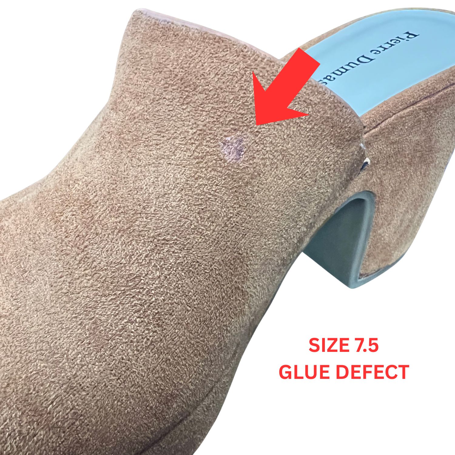 Pierre Dumas Tayla-5 3.5in Chunky Slip On Suede Heel Shoes, NEW WITH DEFECT
