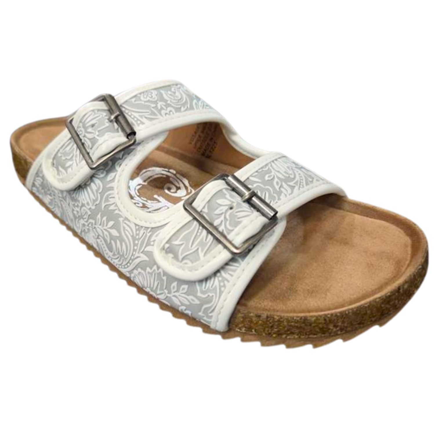 Very G Womens Western Floral Embossed Buckle Strap Slide Sandals 