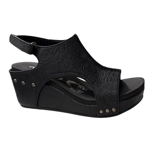 Very G Womens Isabella Tooled 3 Wedge Heel Platform Sandal, Black
