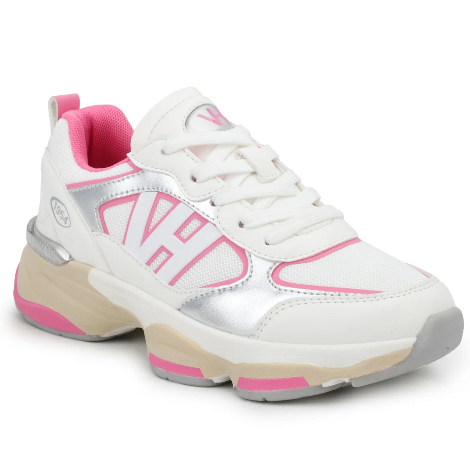 Vintage Havana Womens Dash 6 Sneakers, White/Silver/Pink - Picture 12 of 13