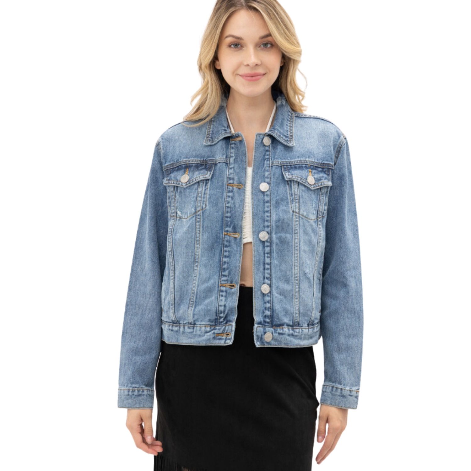 Vocal Womens Denim Jacket with Sequence Wing Patch