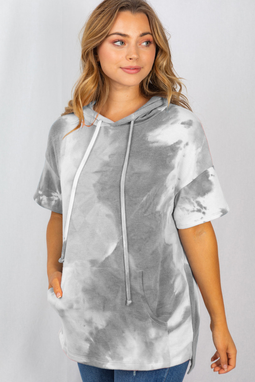 White Birch Womens Short Sleeve Tie Dye Hooded Knit Top