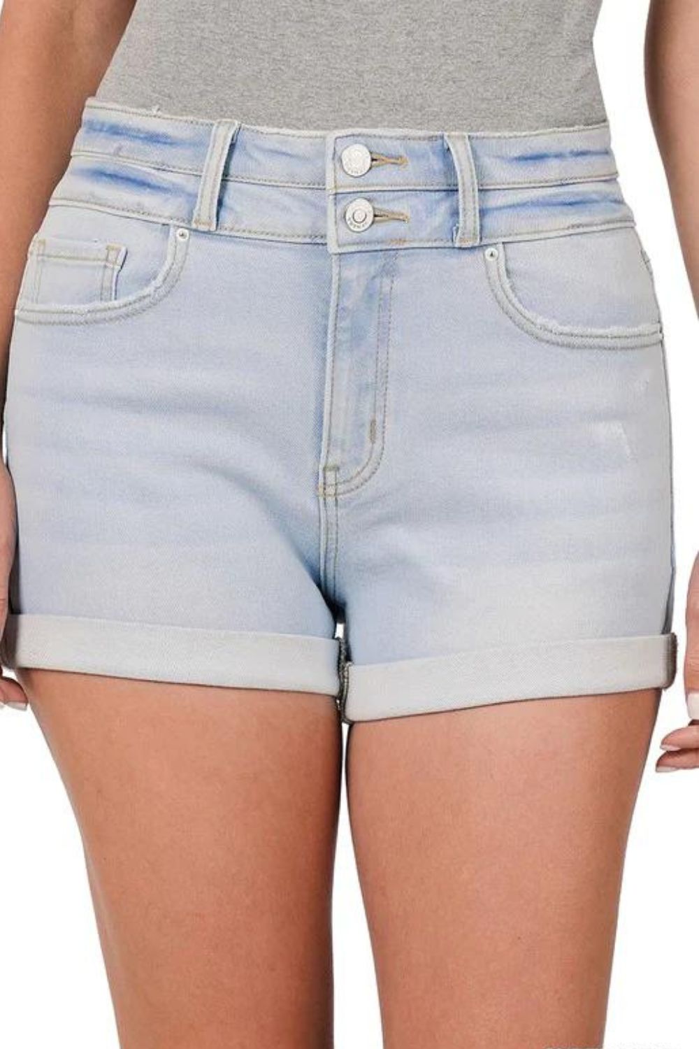 Zenana Womens Cuffed Double Button Denim Shorts | eBay