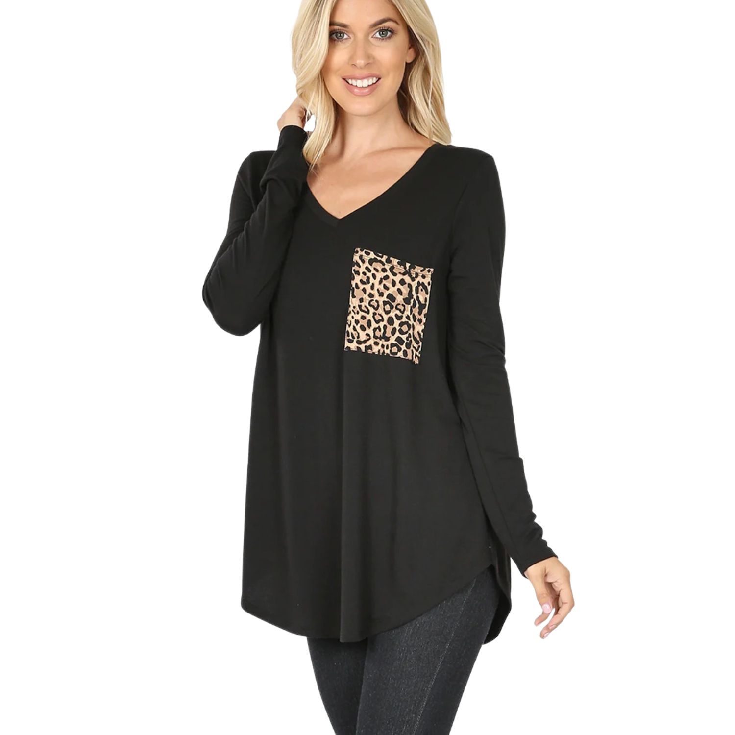 Leopard Print Pocket Set With Round Neck Panel