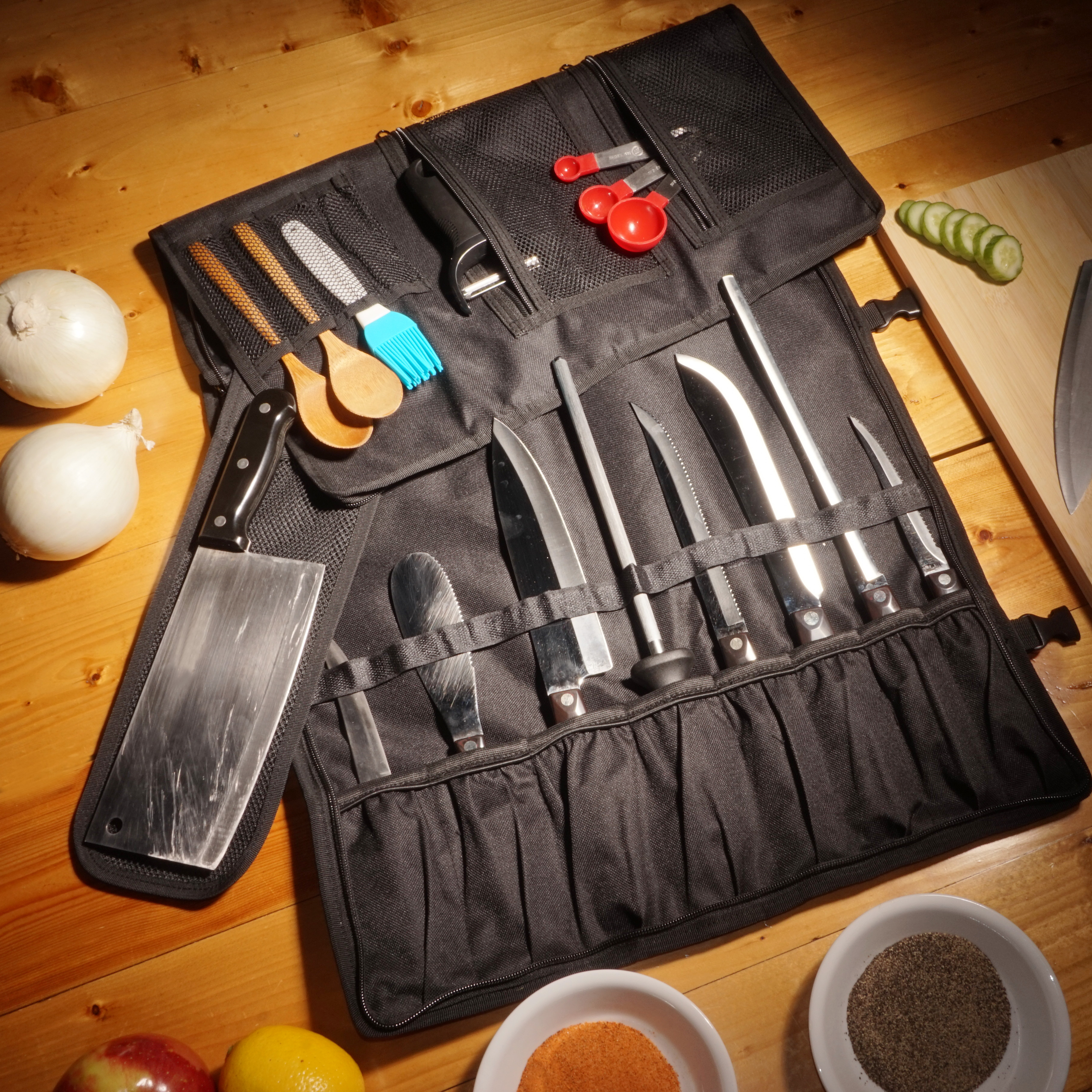 Chef Knife Roll Bag 9 Slots for Knives Cleaver & Kitchen Utensils or