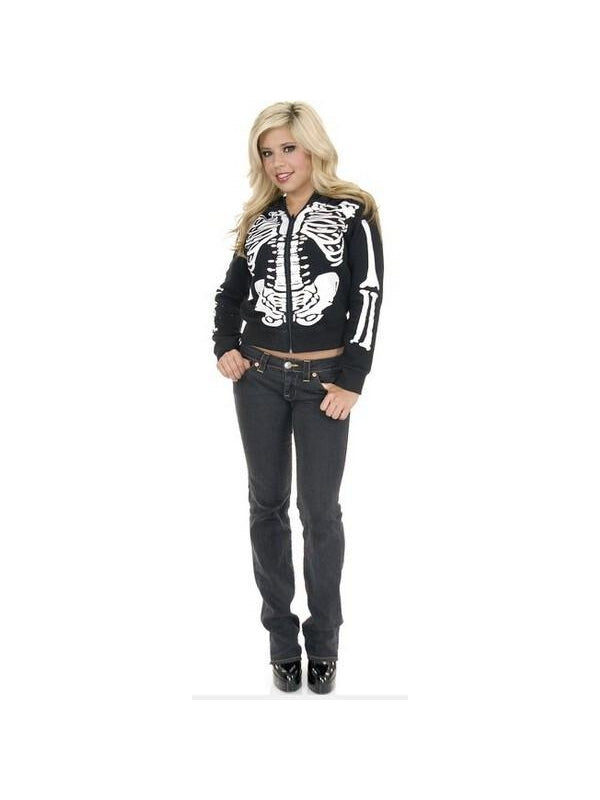 Adult Women's Black And White Skeleton Hoodie - Picture 2 of 2