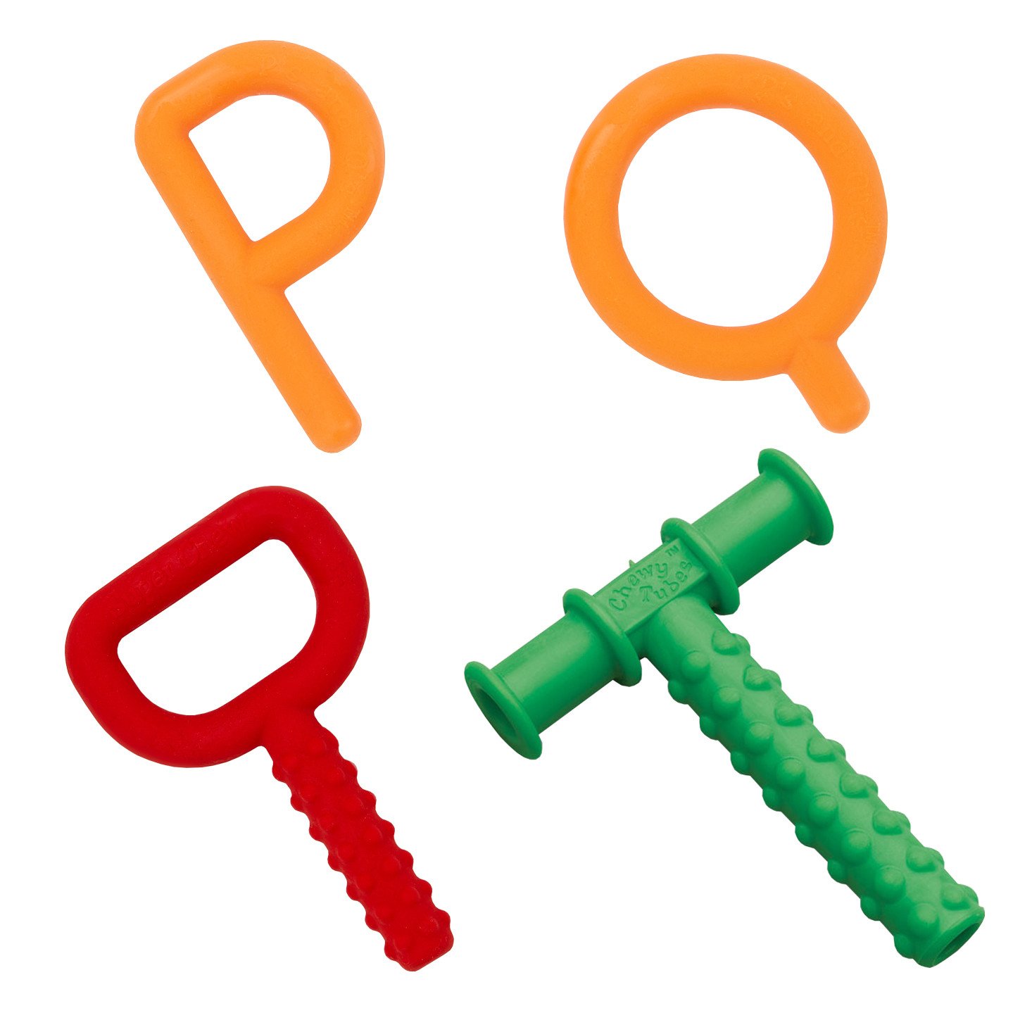 Chewy Tubes P's Q's, Super Chew Red and Teether Green Set