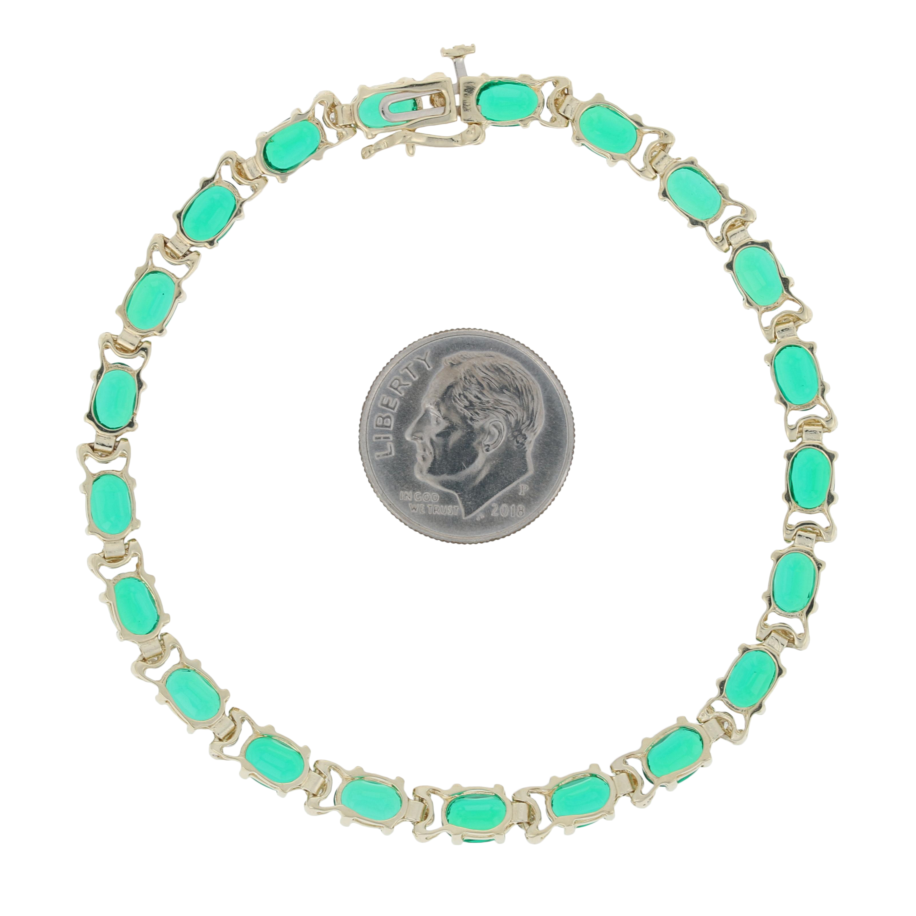 10.52ctw Oval Cut Synthetic Emerald & Diamond Bracelet 7 1/4" - 10k