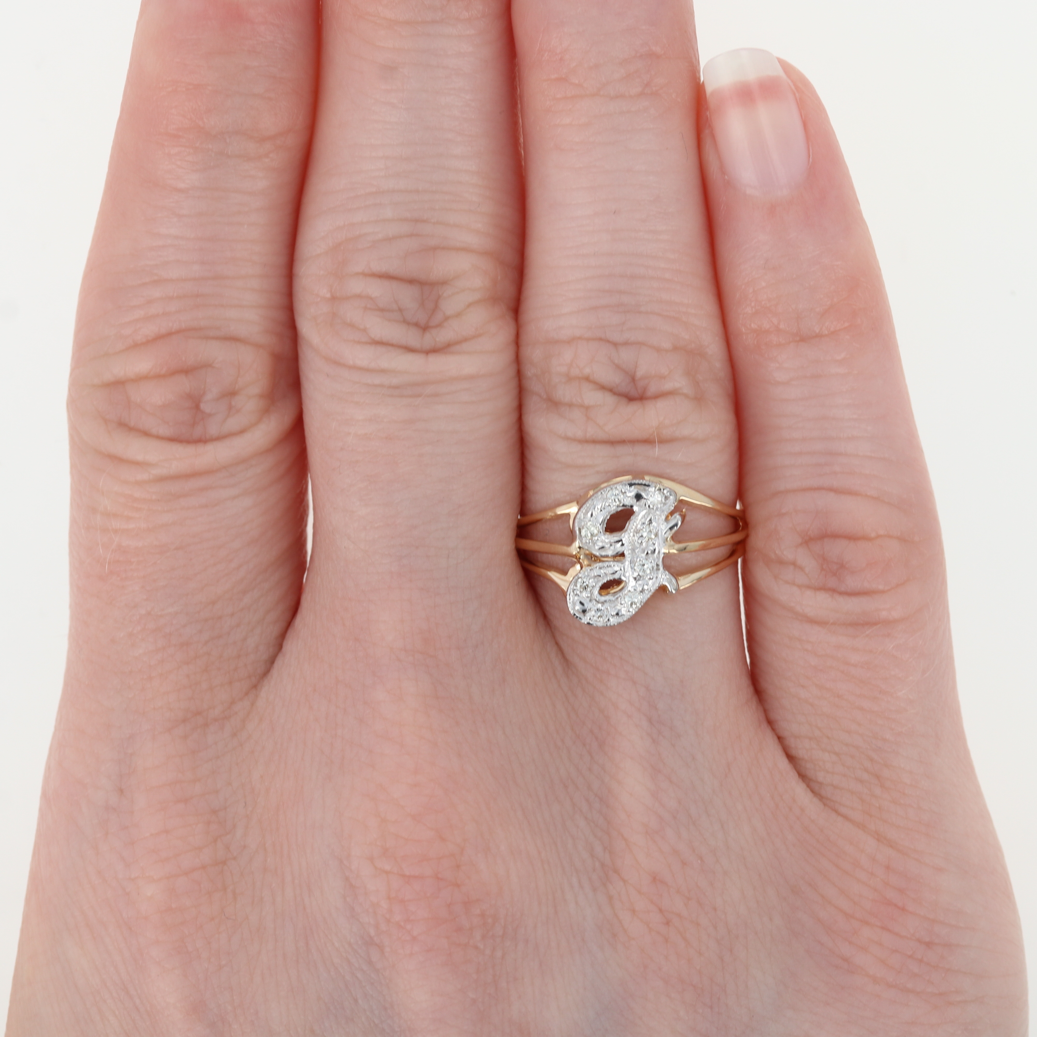 Yellow Gold Diamond Letter J Ring 14k Round Brilliant Accents 