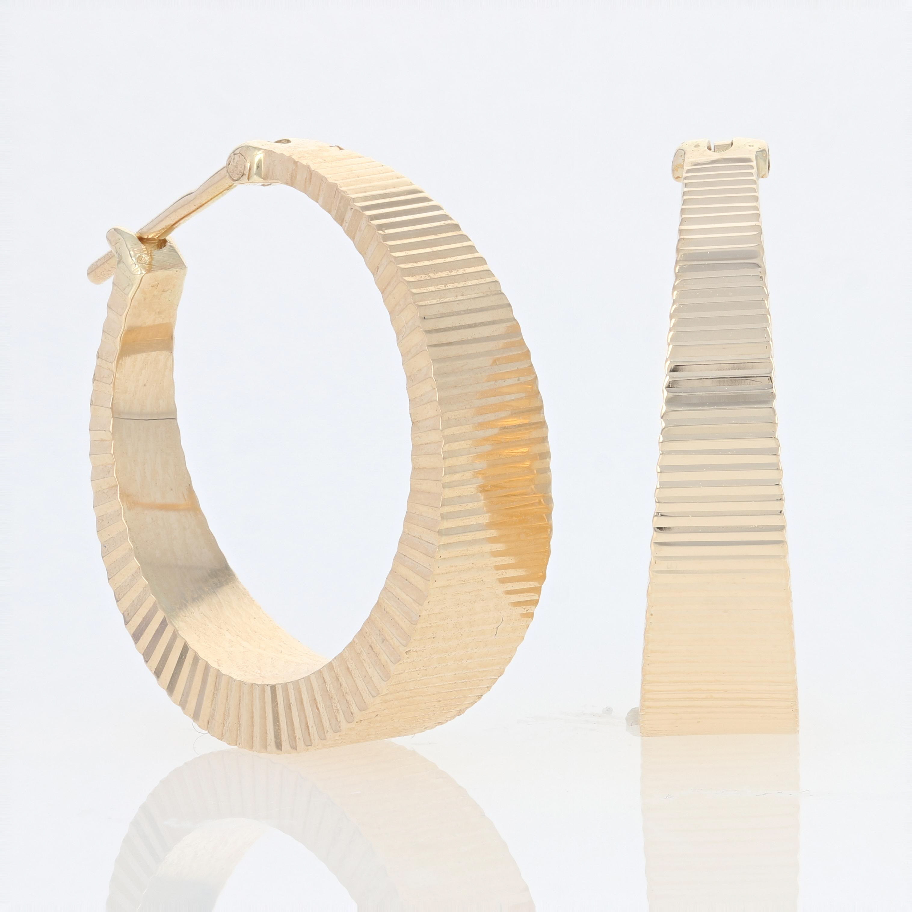 Yellow Gold Ribbed Hoop Earrings 14k Pierced Snap Closures eBay