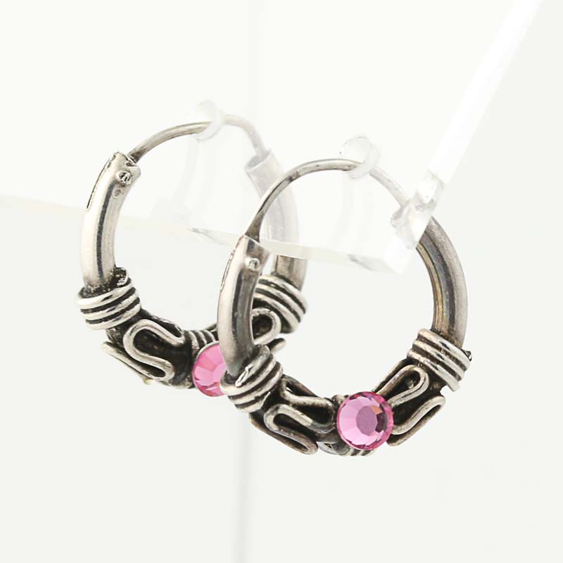 New Disney Pink Crystal Hoop Earrings Sterling Silver Pierced Click Thumbnails To Enlarge