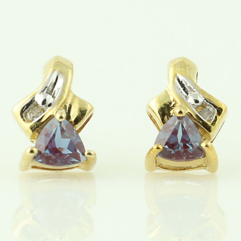 Synthetic Alexandrite Drop Earrings 10k Yellow Gold Pierced Click Thumbnails To Enlarge