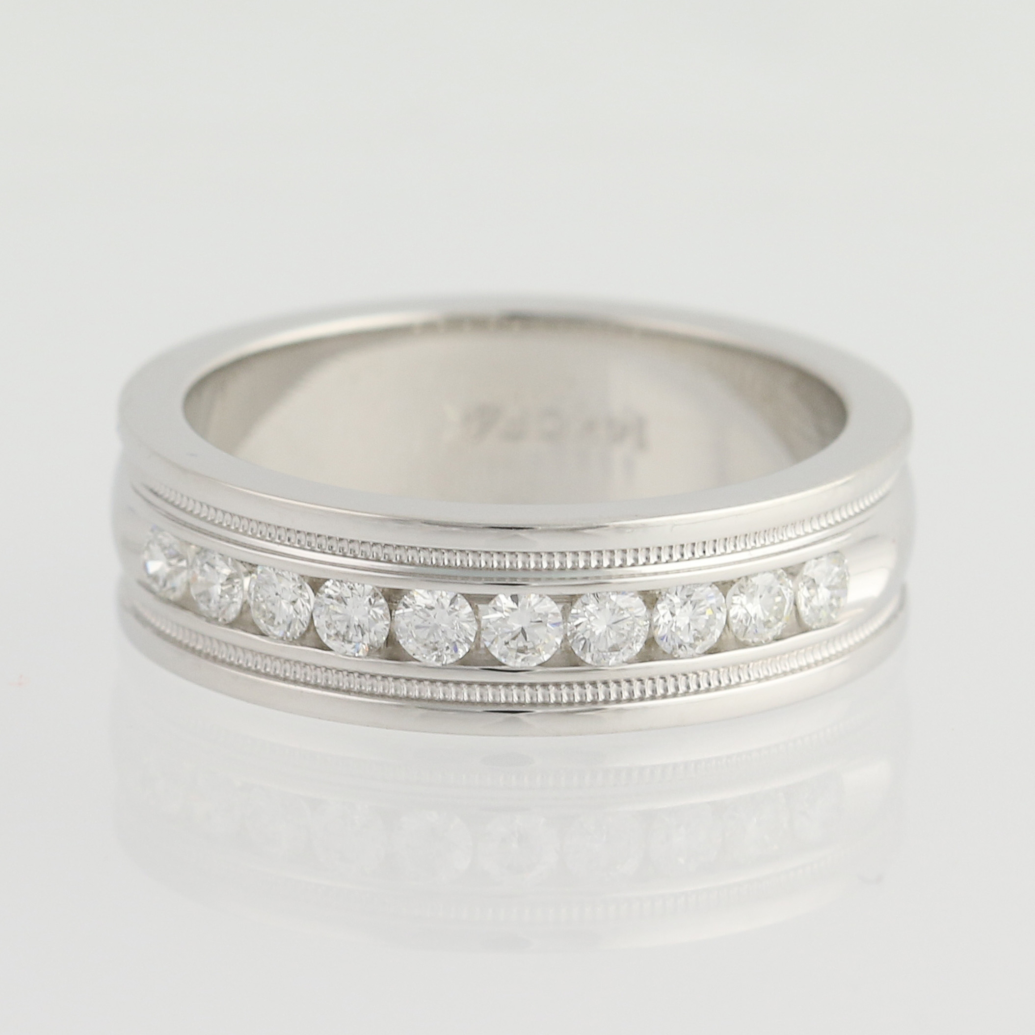 Men�s Diamond Wedding Band 14k White Gold Milgrain