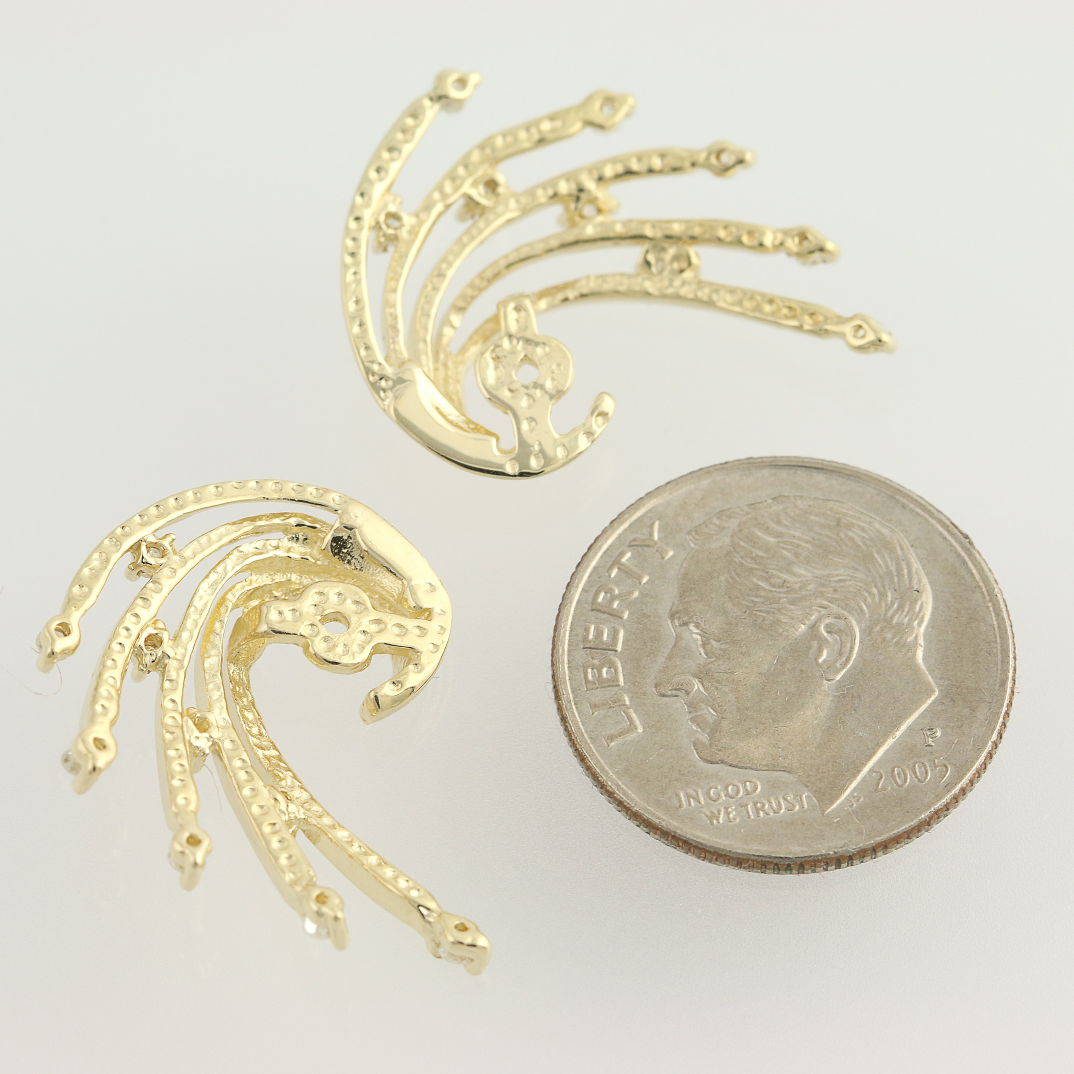 Diamond Stud Earring Enhancers 14k Yellow Gold Spiral Spray .25ctw eBay