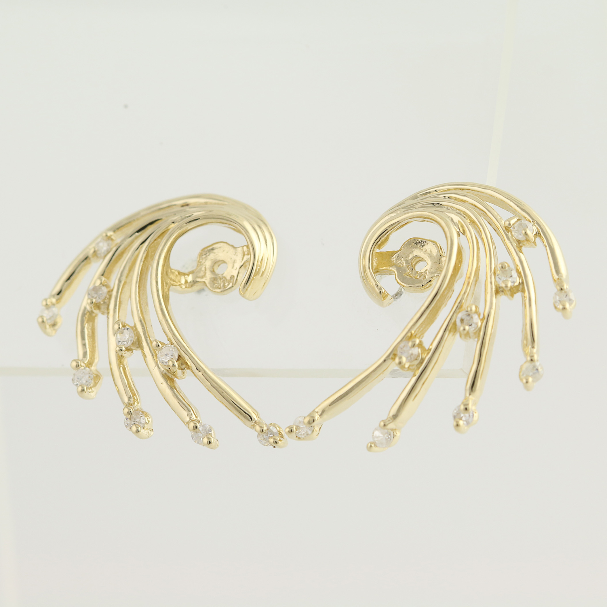 Diamond Stud Earring Enhancers 14k Yellow Gold Spiral Spray .25ctw eBay