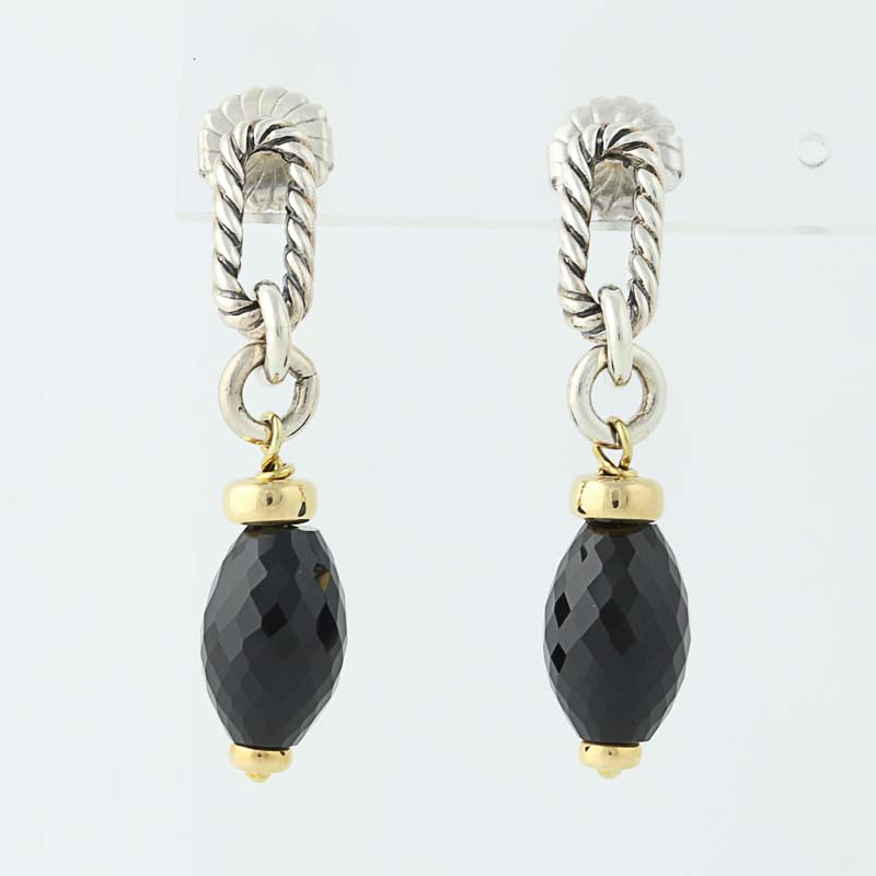 David Yurman Onyx Earrings Sterling Silver 18k Yellow Gold Click Thumbnails To Enlarge