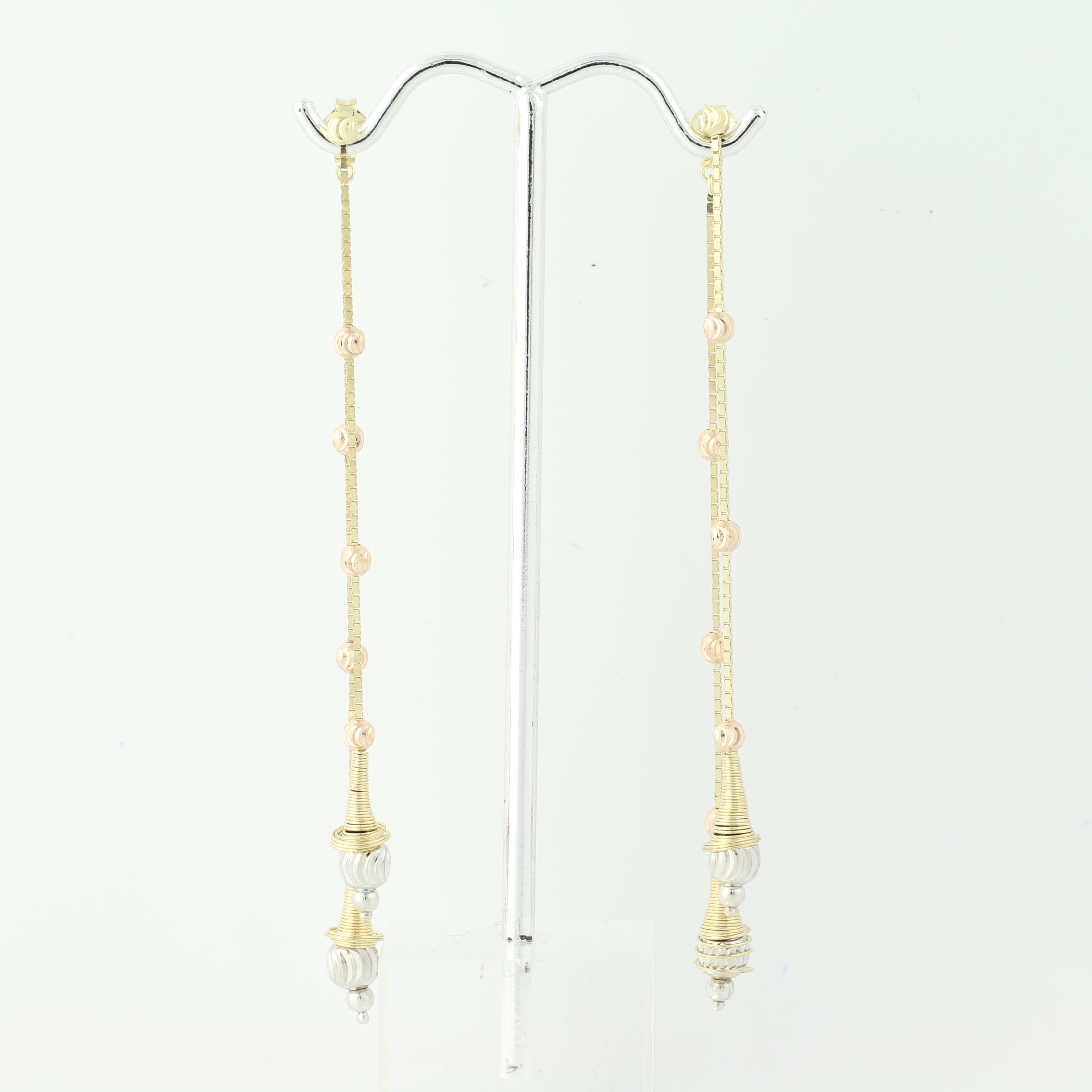 Dangle Chain Earrings 14k Yellow White Rose Gold Pierced 3 Toned Click Thumbnails To Enlarge