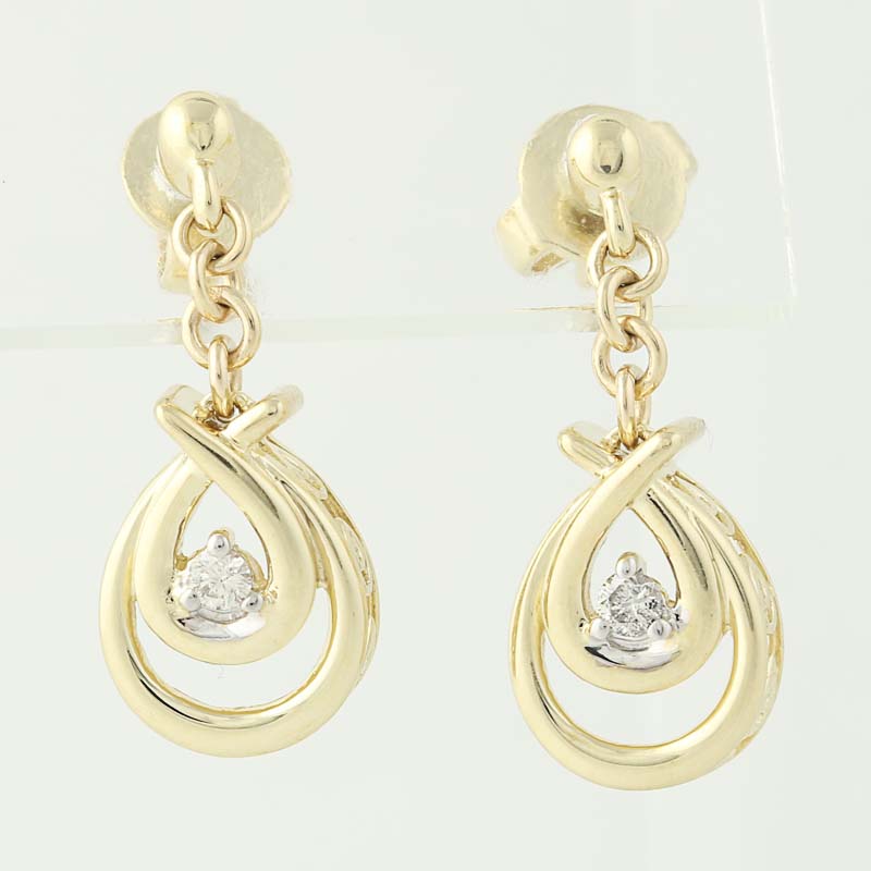 14kt Or Jaune Brillant Longue Larme Boucle d/'oreille