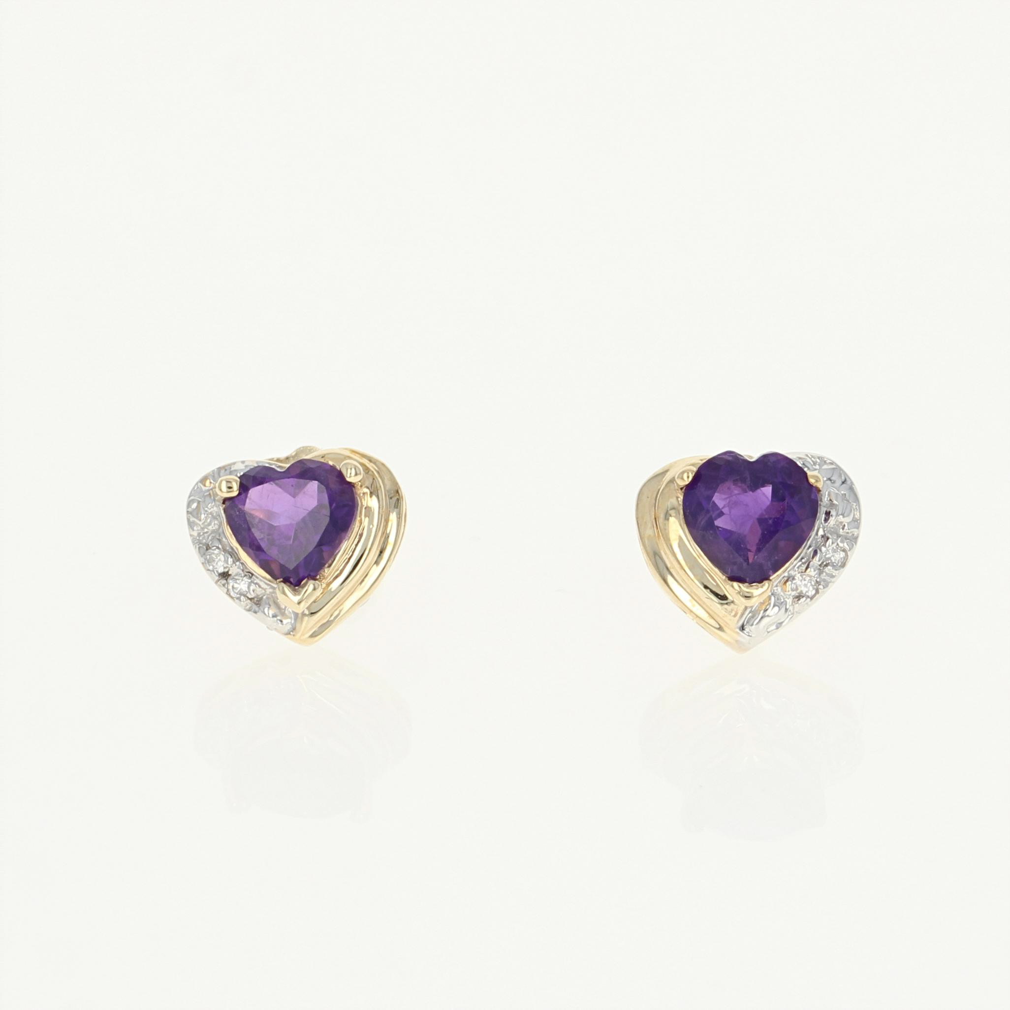 Amethyst Heart Earrings 10k Yellow Gold Cz Accents Pierced Studs Amethyst Heart Earrings 10k Yellow Gold Cz Accents Pierced Studs 0 77ctw