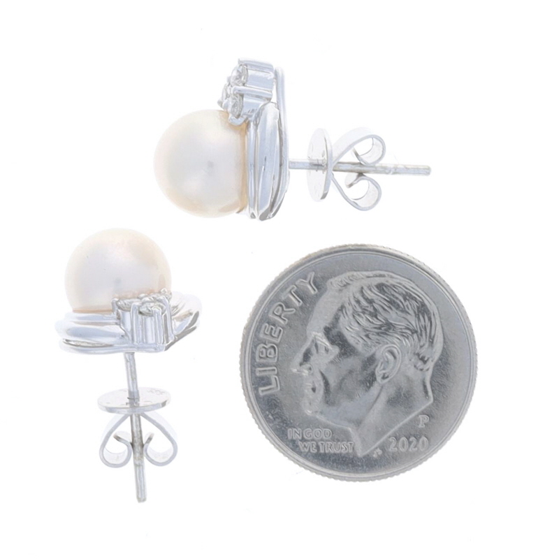 Boucles D'oreilles En Or Blanc 18 Carats Avec Diamant Et Perles Akoya 9 Mm - Neuf Avec étiquettes