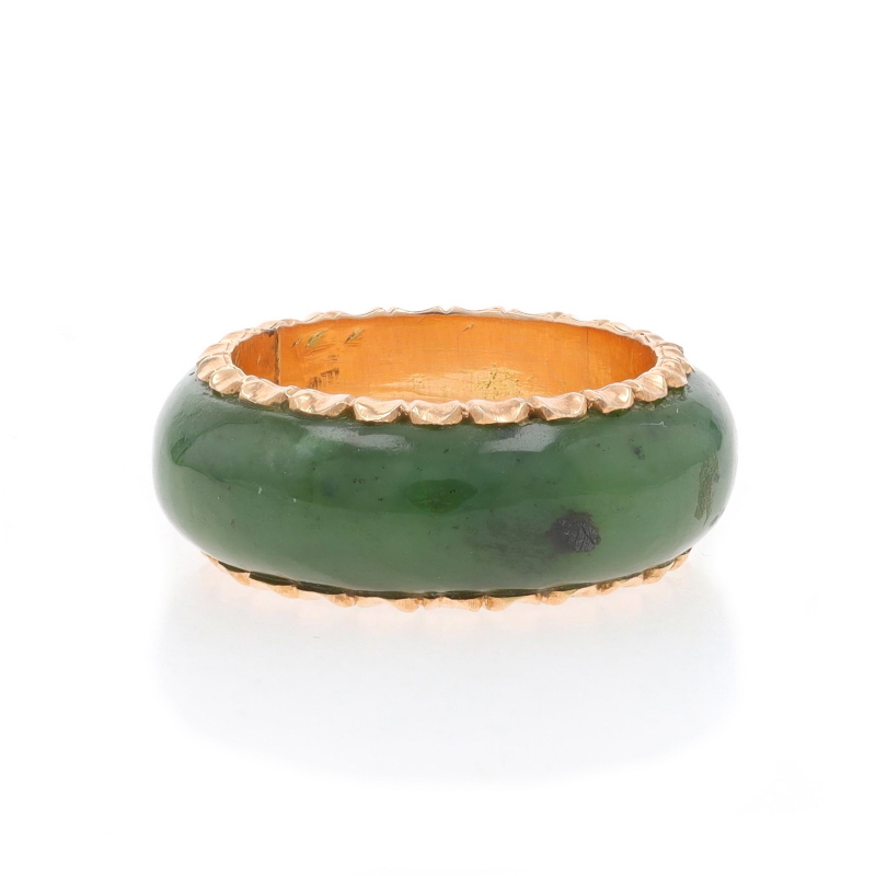 Bague En Or 14 Carats Avec Jade Néphrite - Taille 54 - Occasion